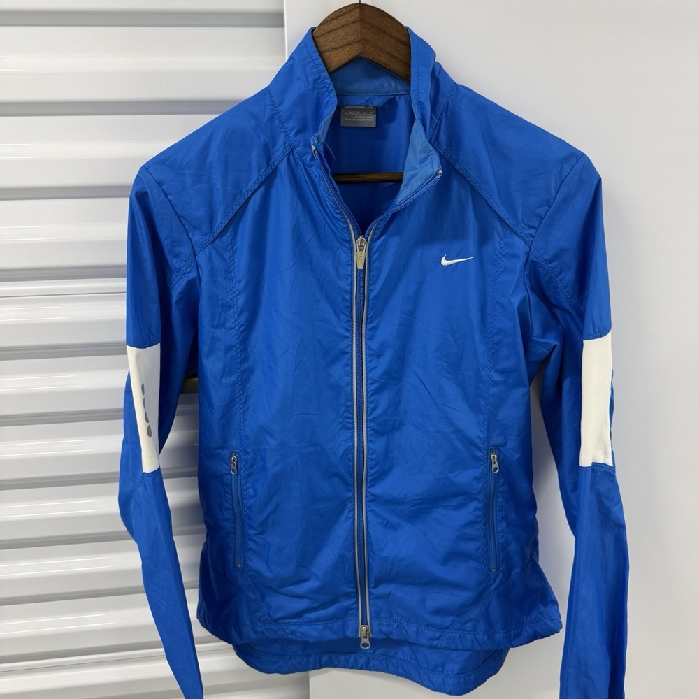 Nike Women's M Blue Running Jacket Reflective Lightweight Windbreaker Full Zip